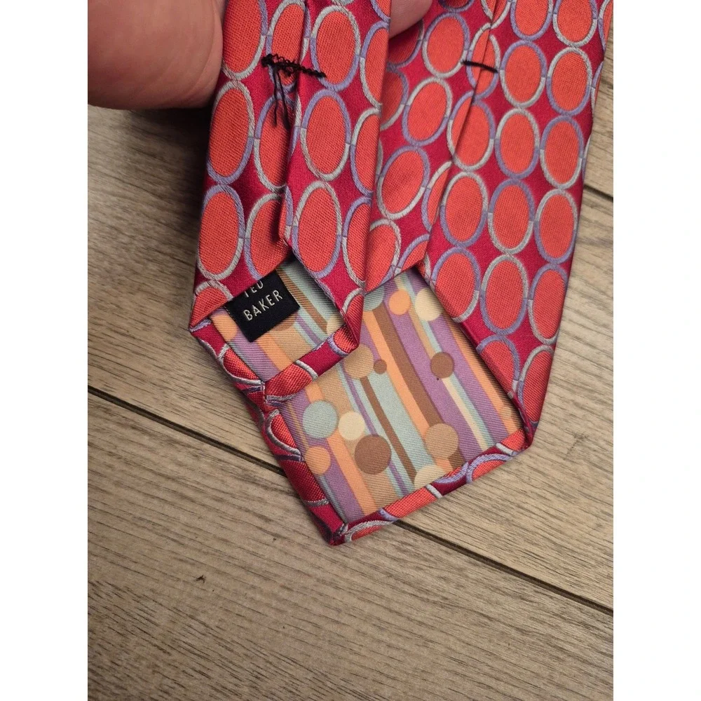 Ted Baker London‎ Mens Silk Necktie Pink Orange Purple Oval Geometric